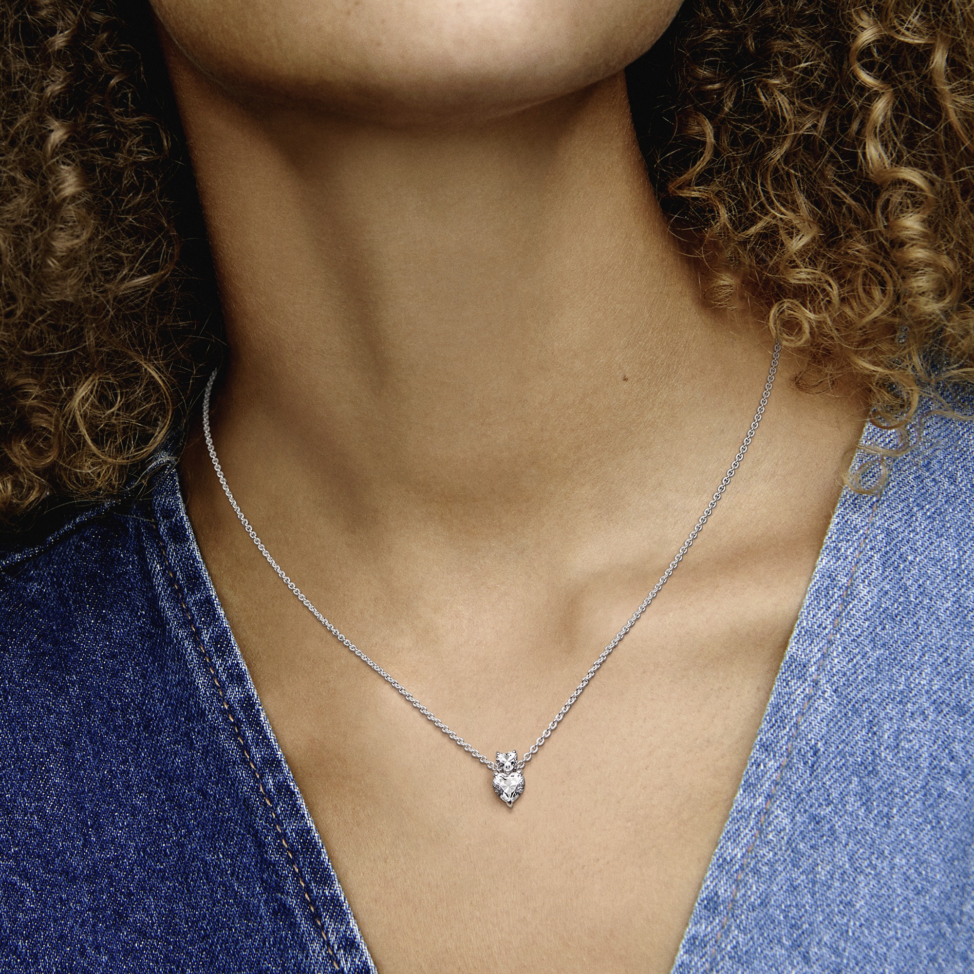 Heart sterling silver collier with clear cubic zirconia