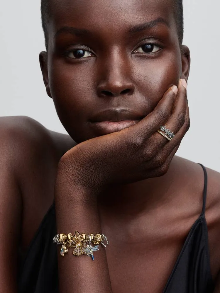 Cicada 14k gold-plated dangle with clear cubic zirconia, glittery blue and purple UV resin / 764490C01