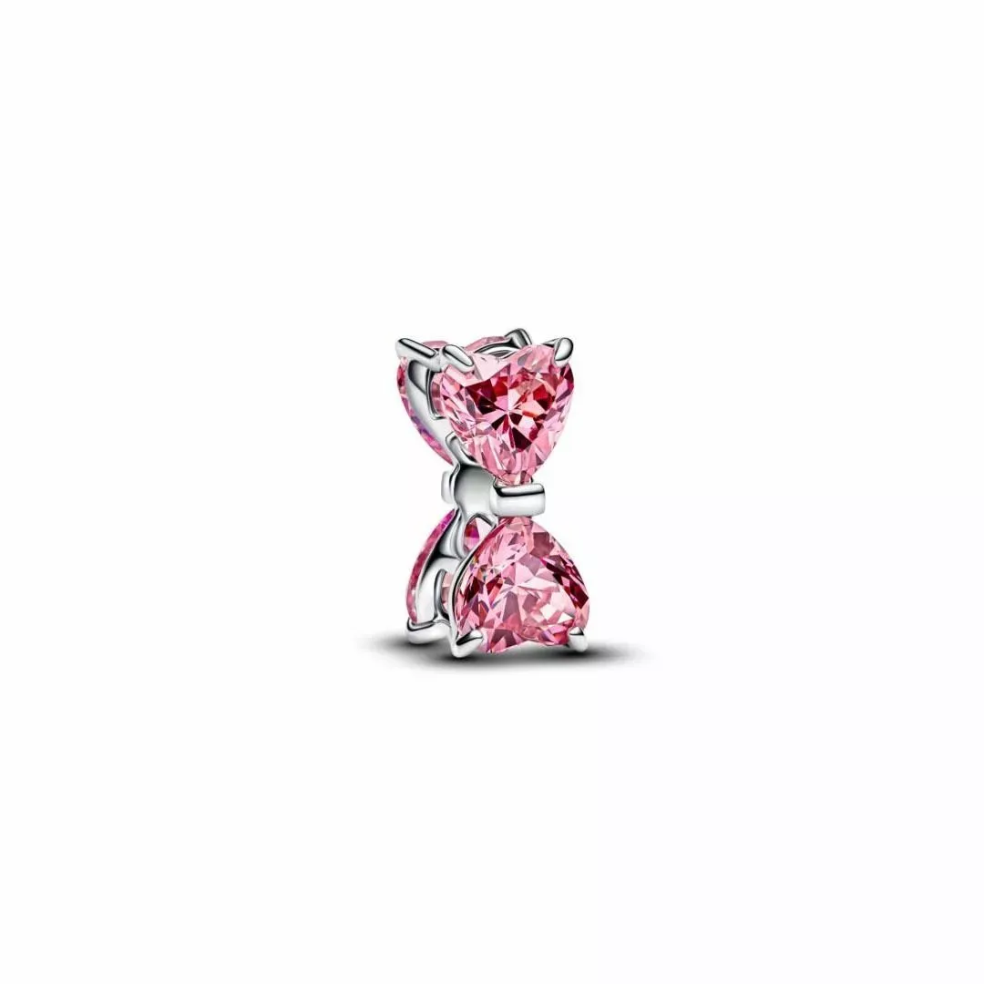 Bow sterling silver charm with fancy pink cubic zi