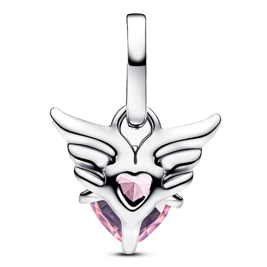 Winged heart sterling silver mini dangle with orchid pink crystal/ 793626C02