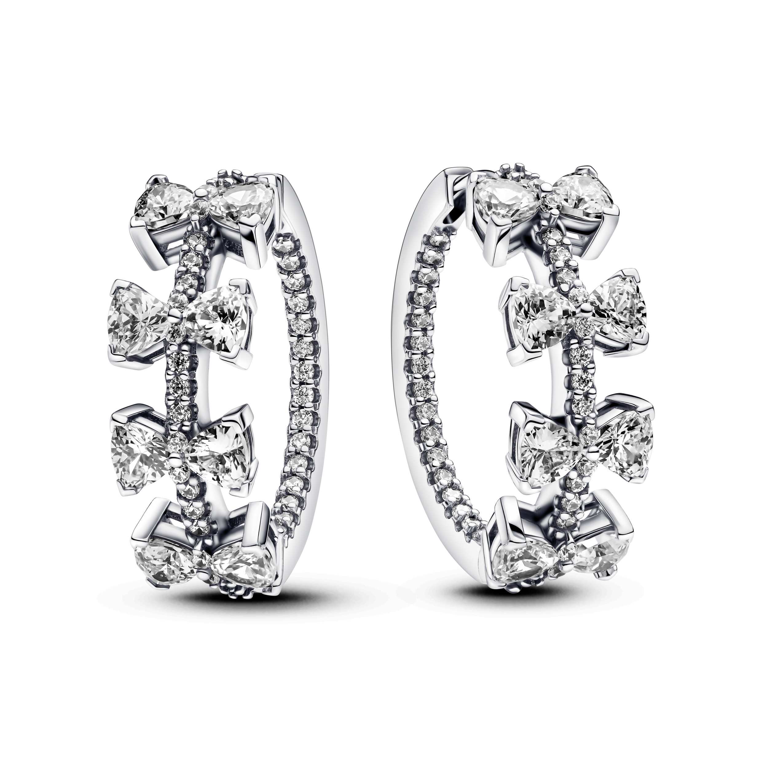 Bow sterling silver hoop earrings with clear cubic
