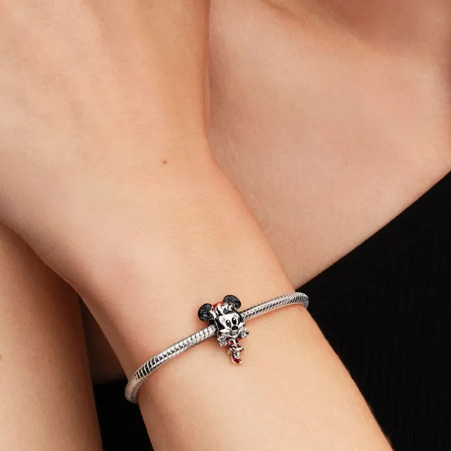Disney Minnie Mouse sterling silver charm with glitterry black and red enamel/794218C01