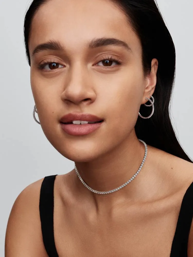 Sterling silver hoop earrings with clear cubic zirconia, 16 mm/ 294649C01