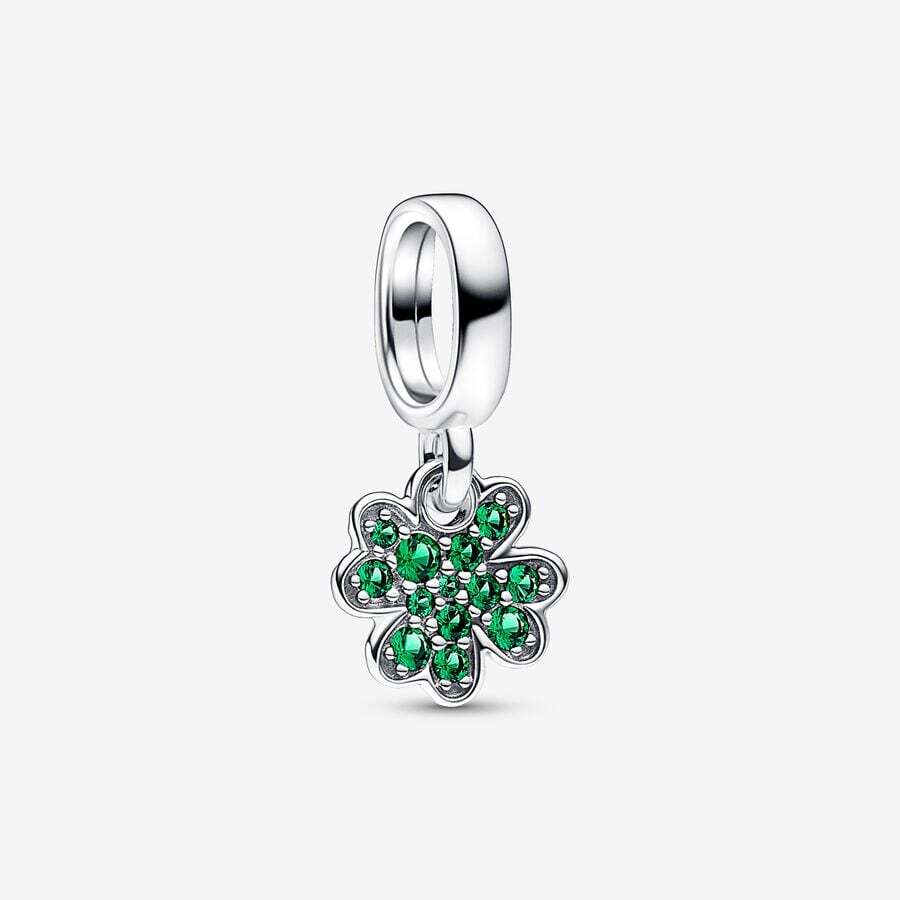Clover sterling silver dangle with royal green crystal