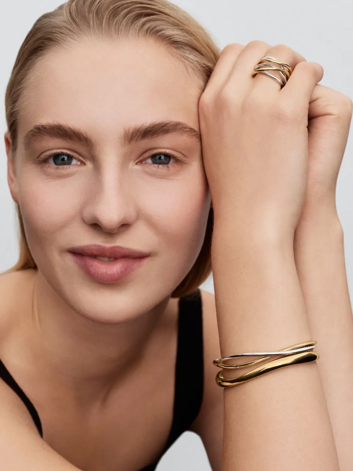 Sterling silver and 14k gold-plated open bangle/ 564656C00-3