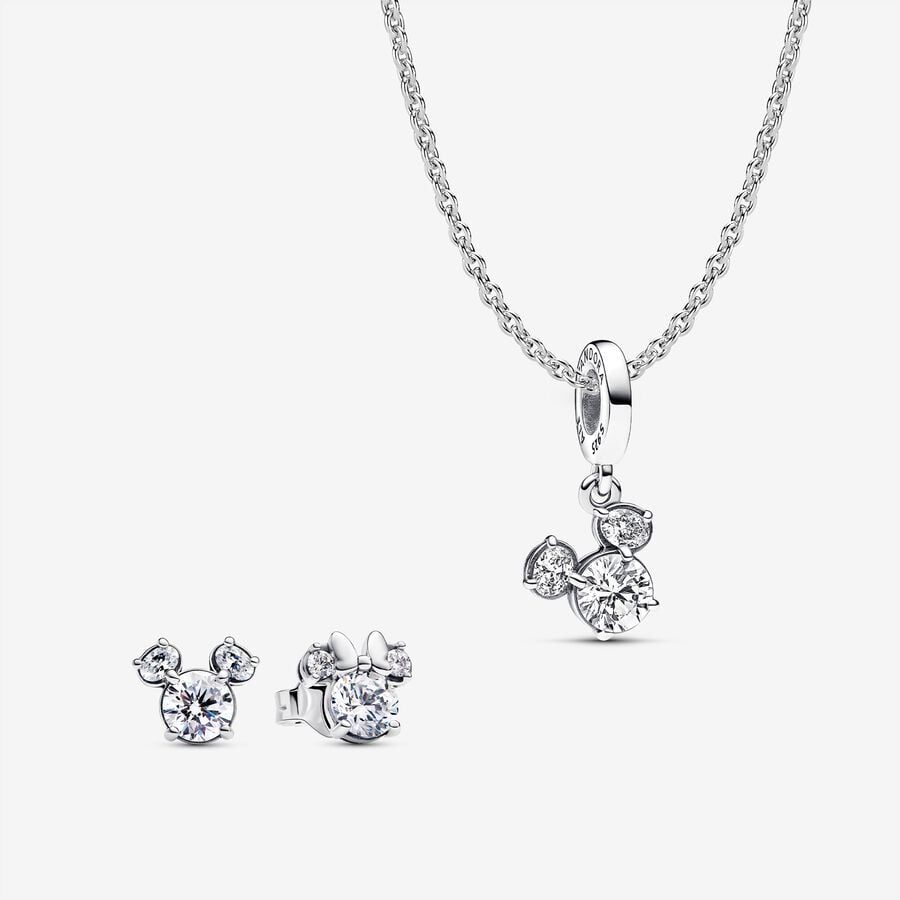 Disney Mickey Mouse Sparkling Head Silhouette Pendant Necklace and Earring Set 1