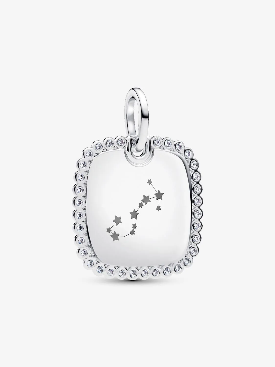 Engravable square sterling silver pendant with clear cubic zirconia / 394009C01