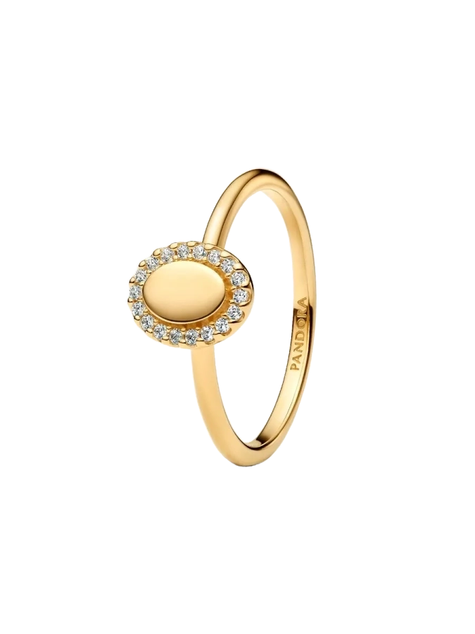Engravable 14k gold-plated ring with clear cubic z