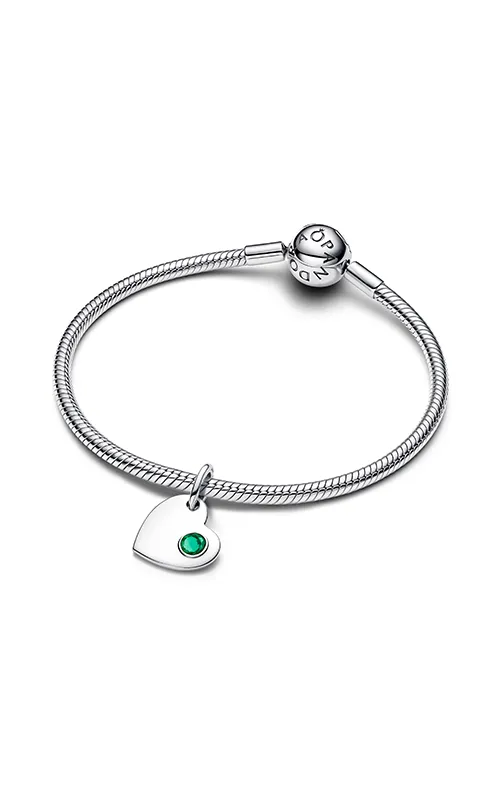 Engravable heart sterling silver dangle with royal green crystal/ 794295C05