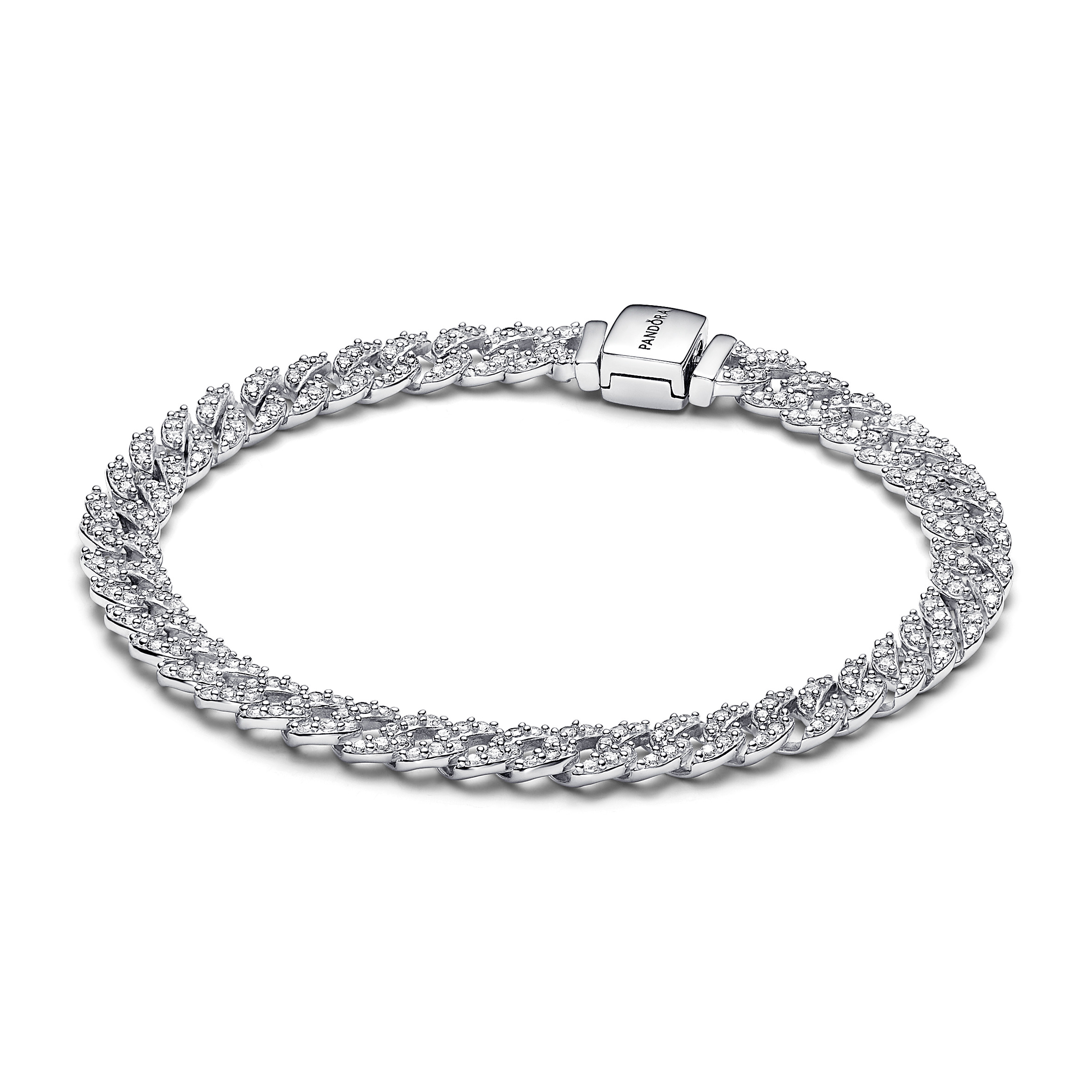 Cuban chain sterling silver bracelet with clear cu