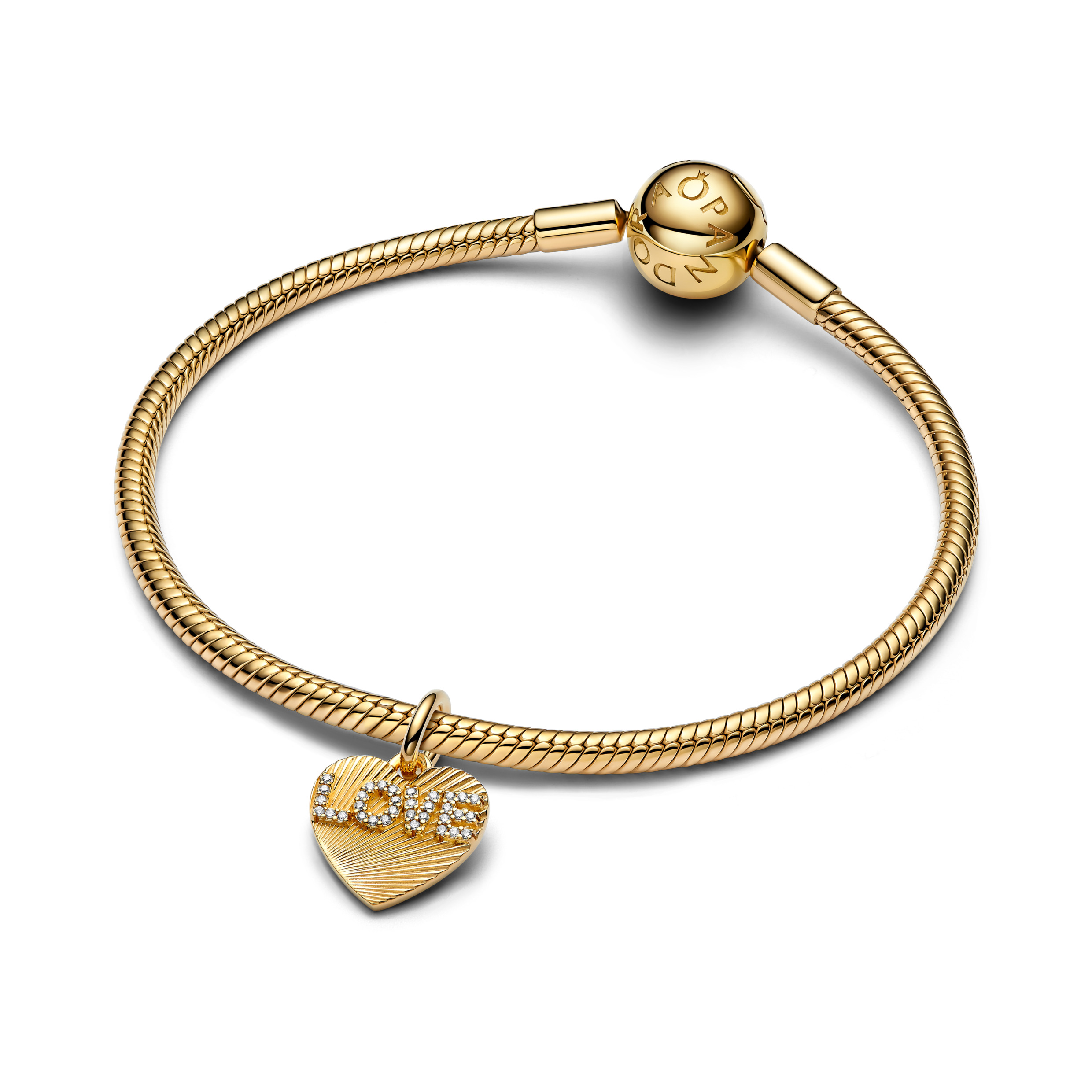 Engravable love heart 14k gold-plated dangle with clear cubic zirconia/ 763604C01