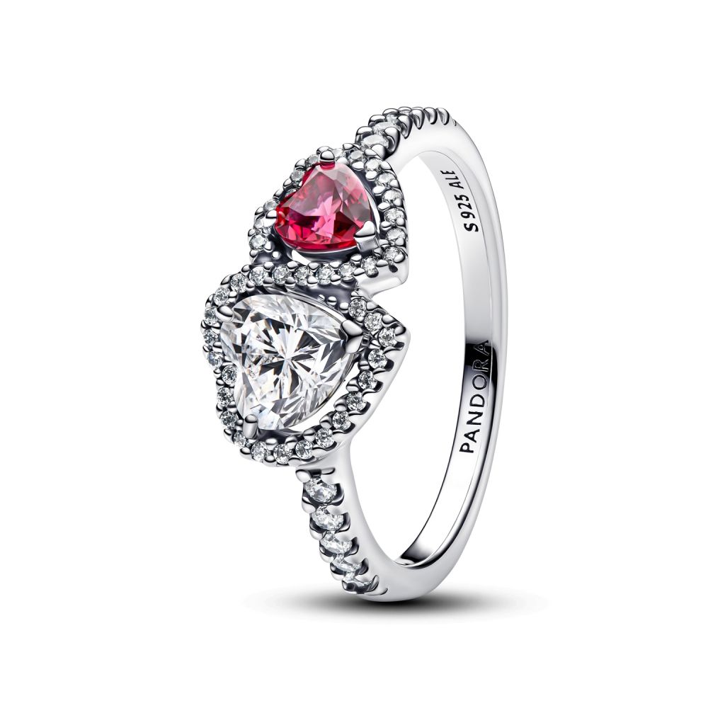 Hearts sterling silver ring with cherries jubilee red crystal and clear cubic zirconia/ 193662C01-50
