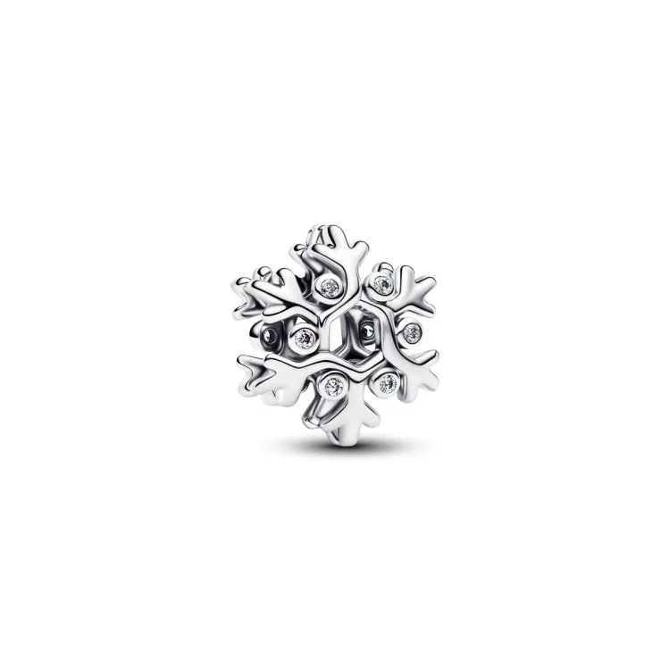 Snowflake sterling silver charm with clear cubic z