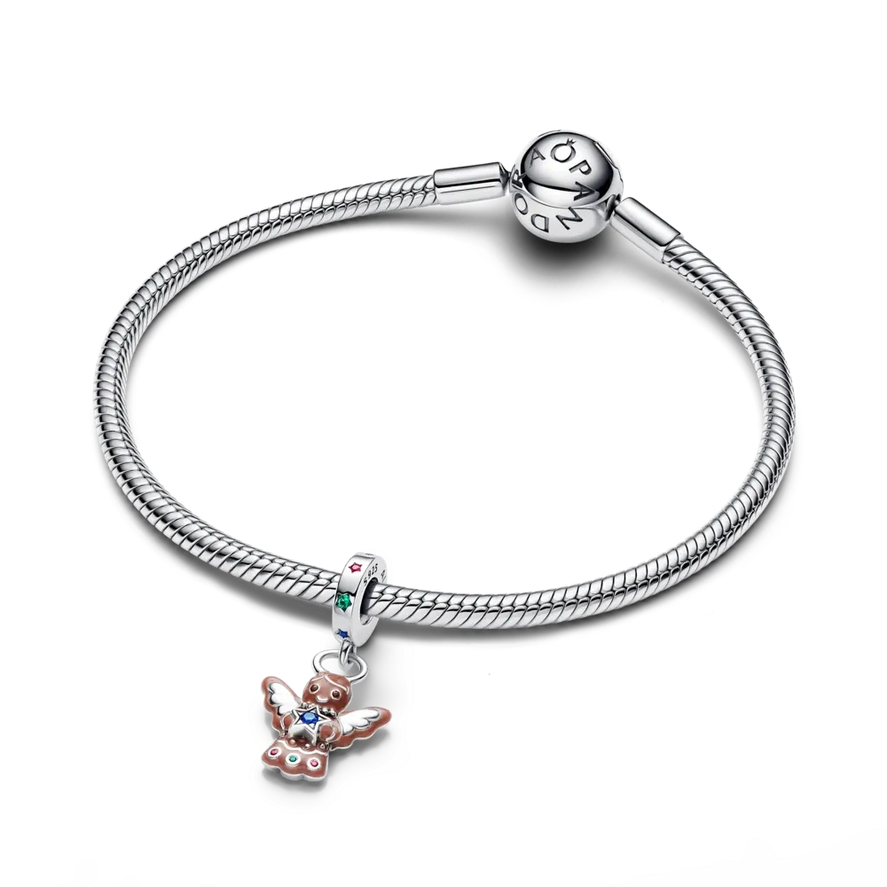 Gingerbread angel sterling silver dangle with red cubic zirconia, royal green, stellar blue and royal blue crystal and enamel/794247C01