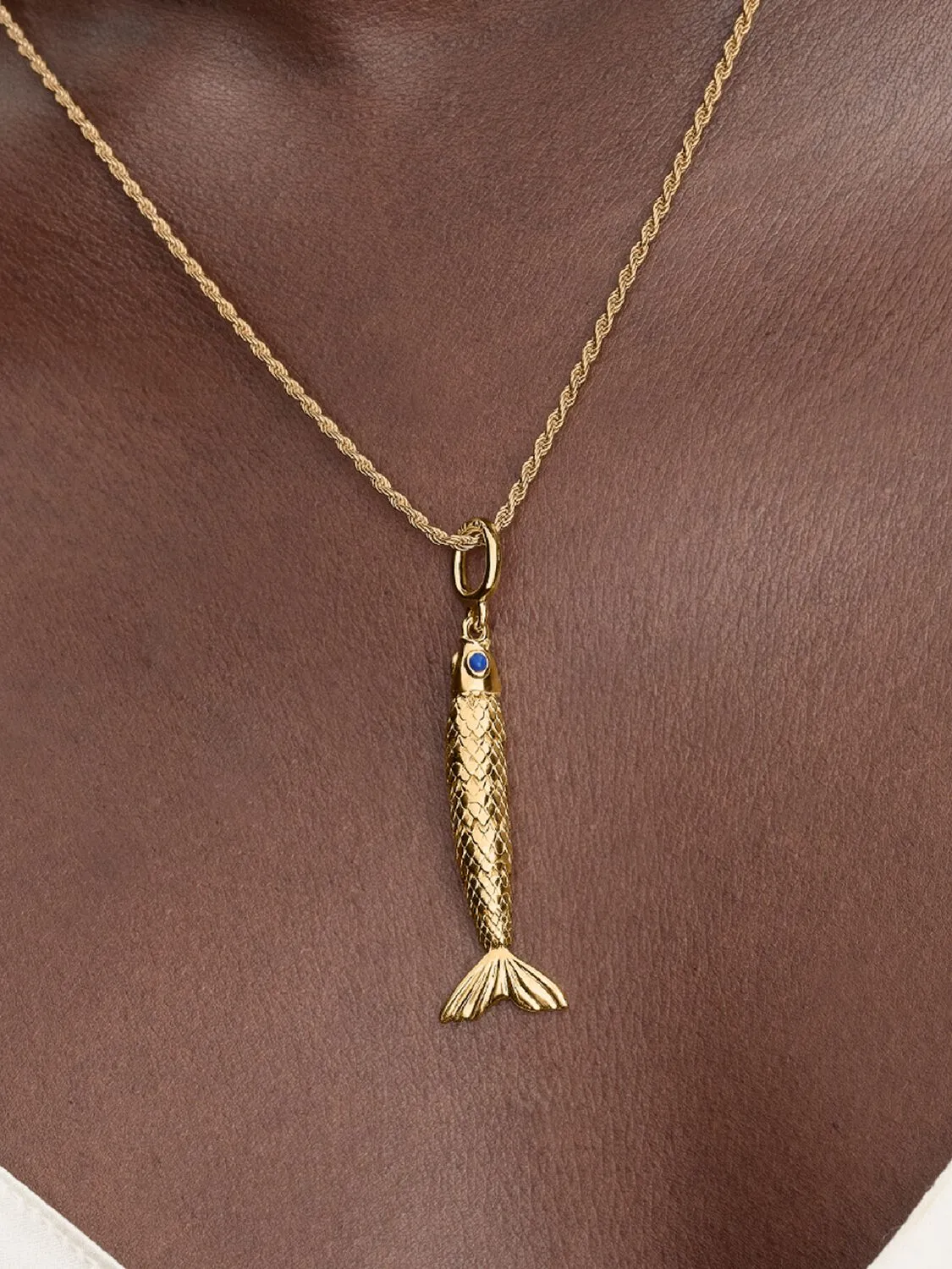 Articulated fish 14k gold-plated dangle with blue 
