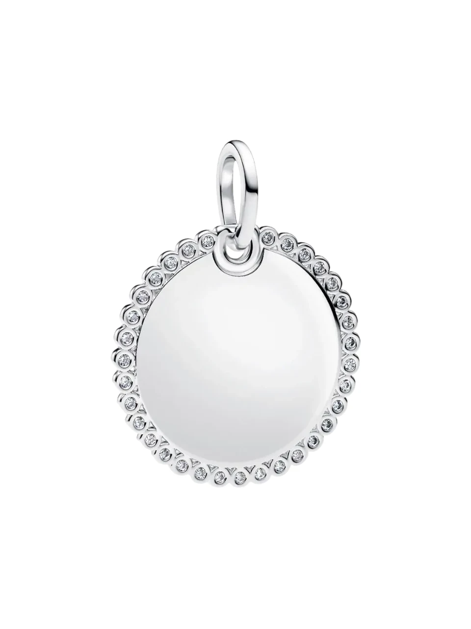 Engravable round sterling silver pendant with clea
