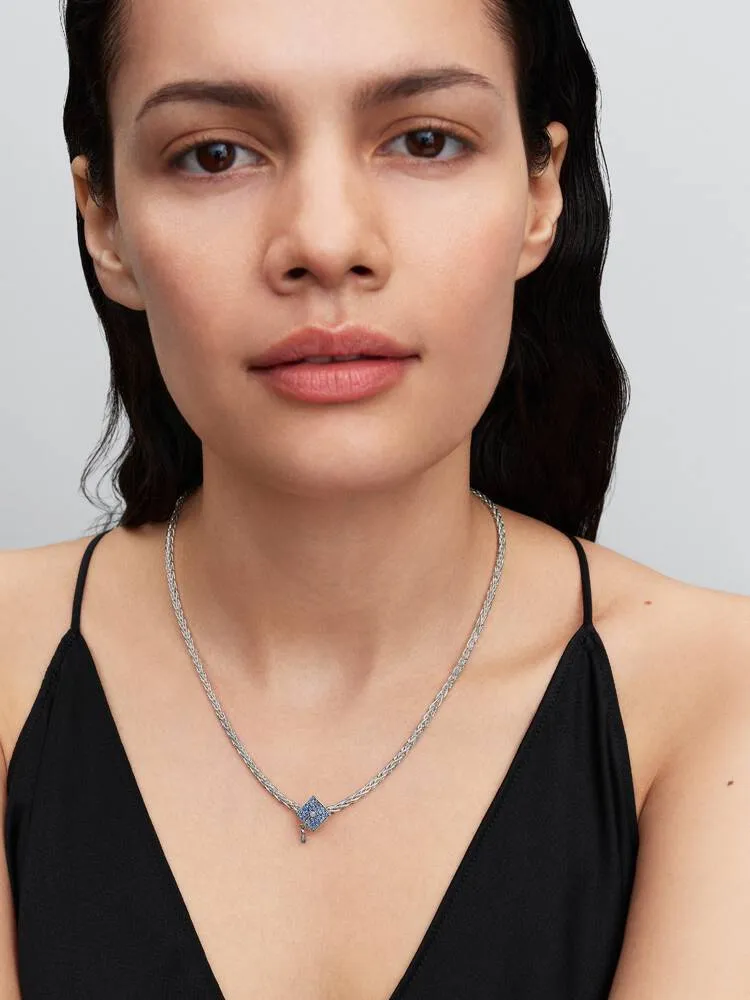 Graduation cap sterling silver charm with stellar blue crystal and clear cubic zirconia / 794461C01