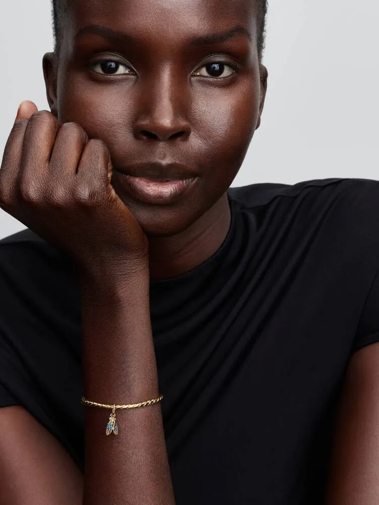 Cicada 14k gold-plated dangle with clear cubic zirconia, glittery blue and purple UV resin / 764490C01