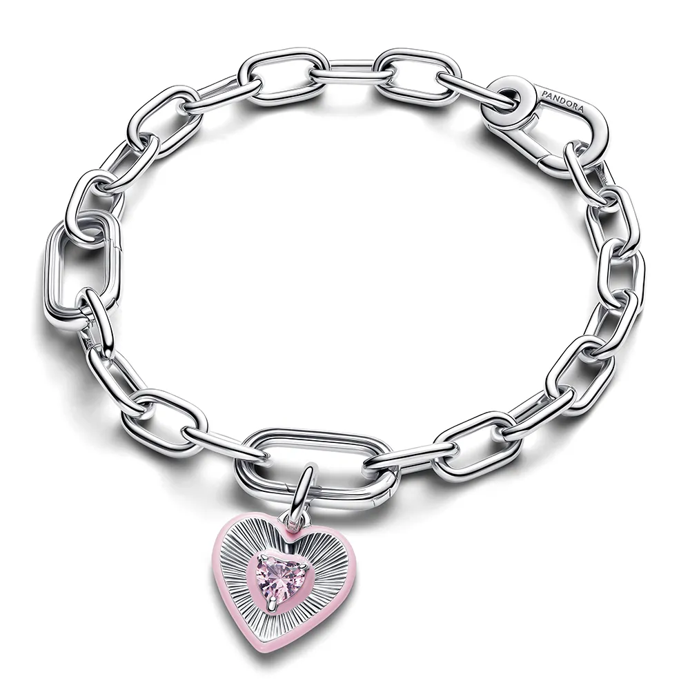 Heart sterling silver medallion with orchid pink crystal and pink enamel/ 794409C01