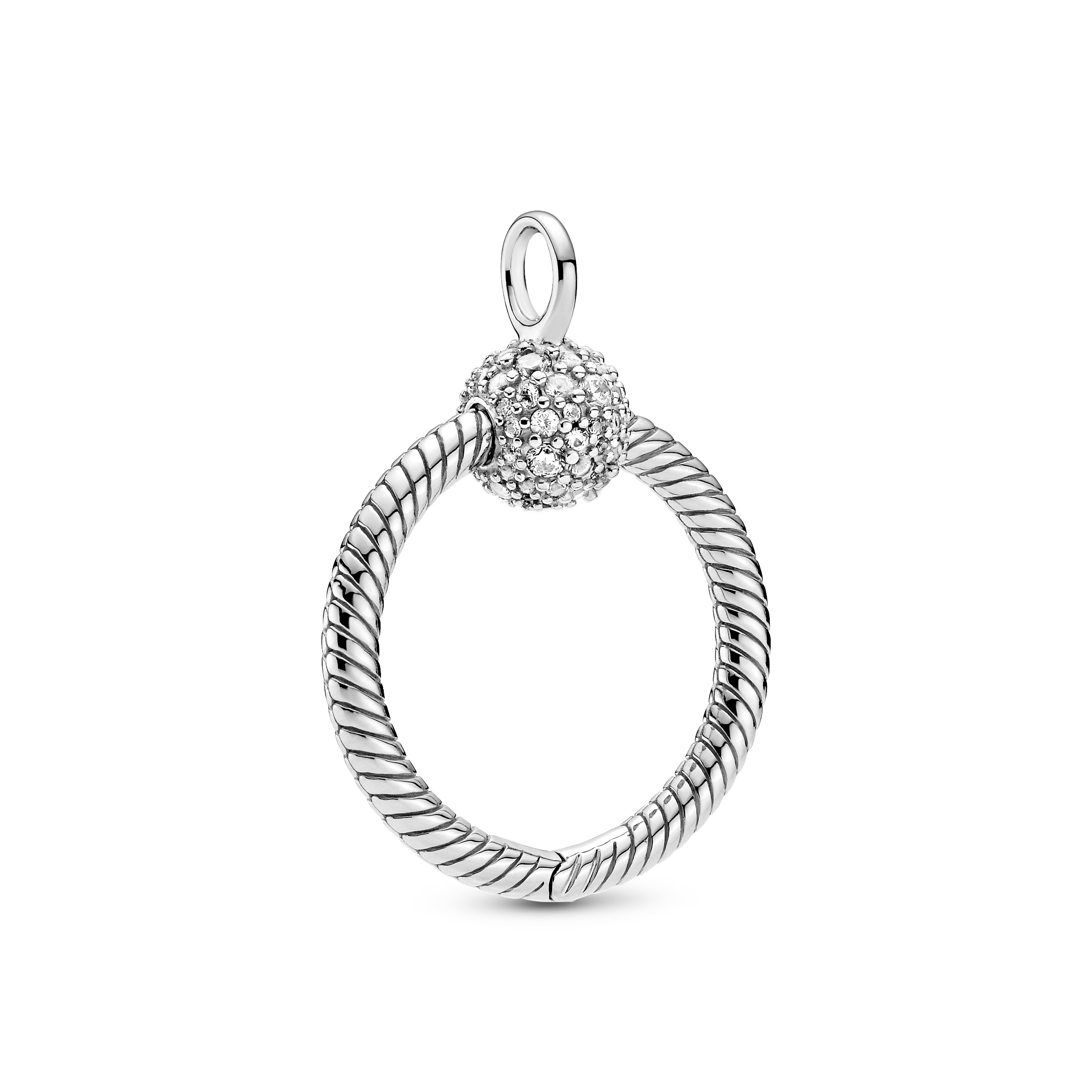 Small sterling silver Pandora O pendantwith clear 