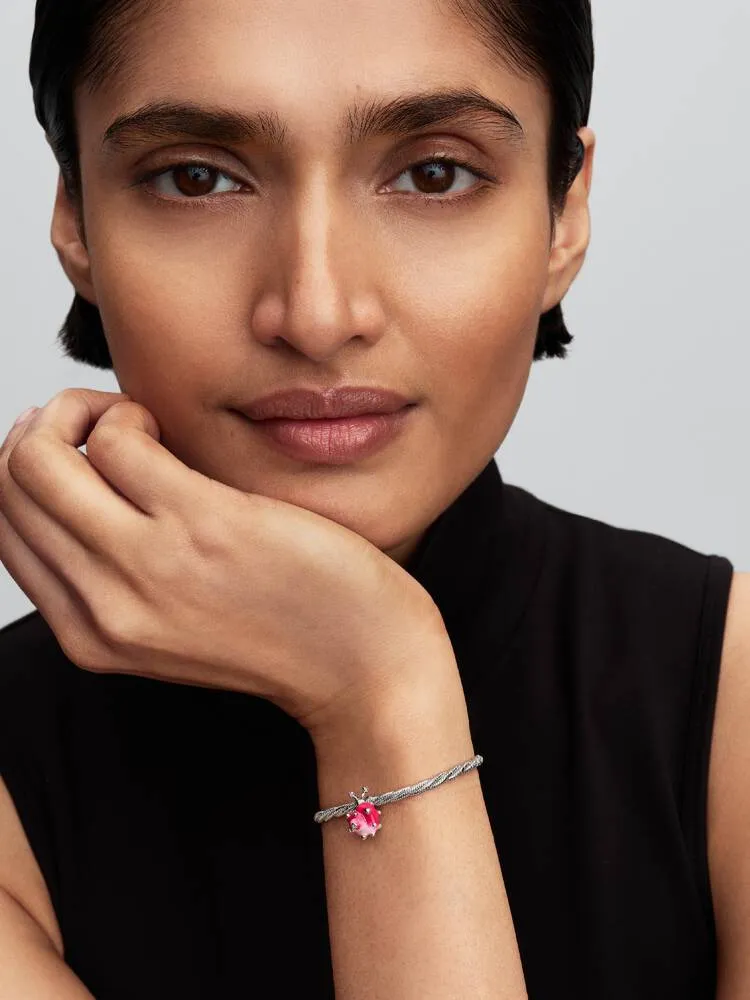 Snail sterling silver charm with light pink, clear cubic zirconia and shaded pink enamel / 794553C01