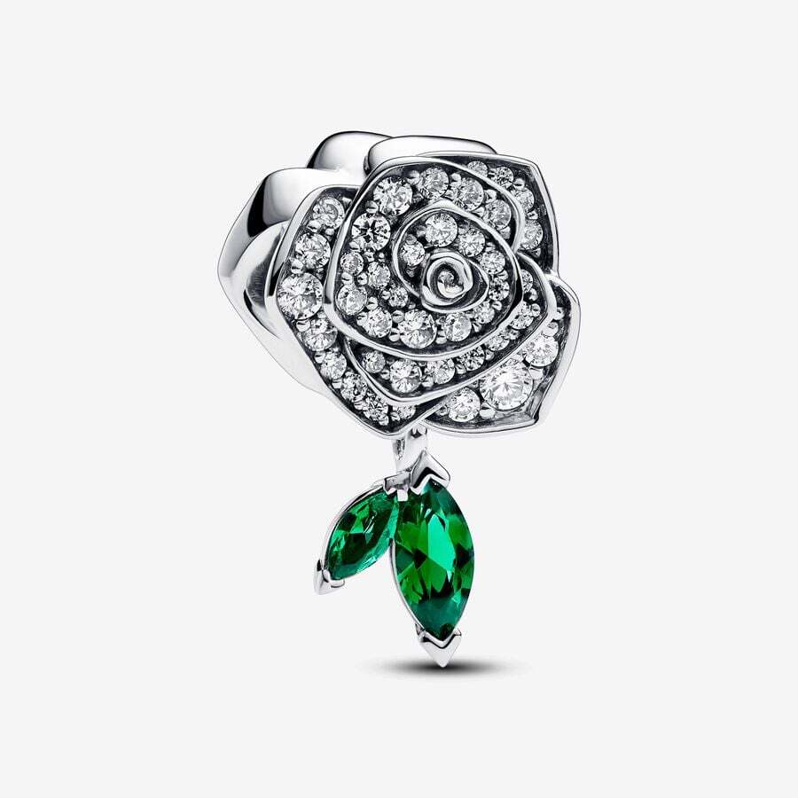 Rose sterling silver charm with clear cubic zircon