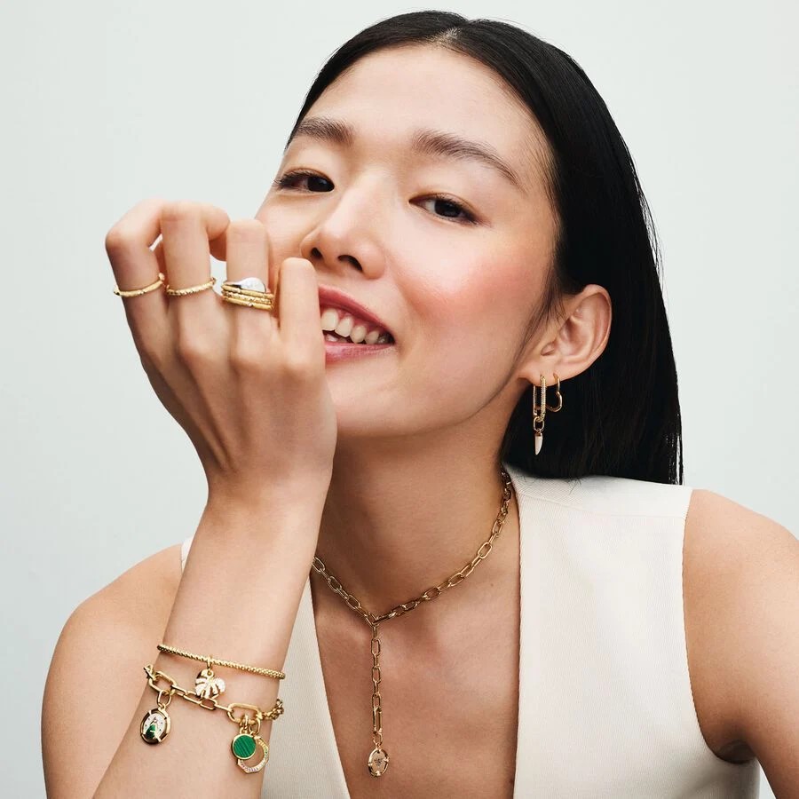 Studded chain 14k gold-plated sliding bracelet