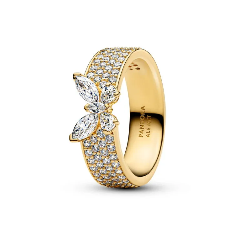 Butterfly 14k gold-plated ring with clear cubic zi