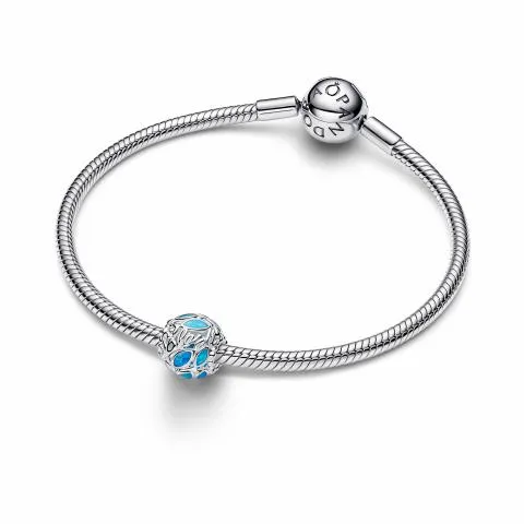 Openwork fish sterling silver charm with transparent blue enamel/ 794699C01