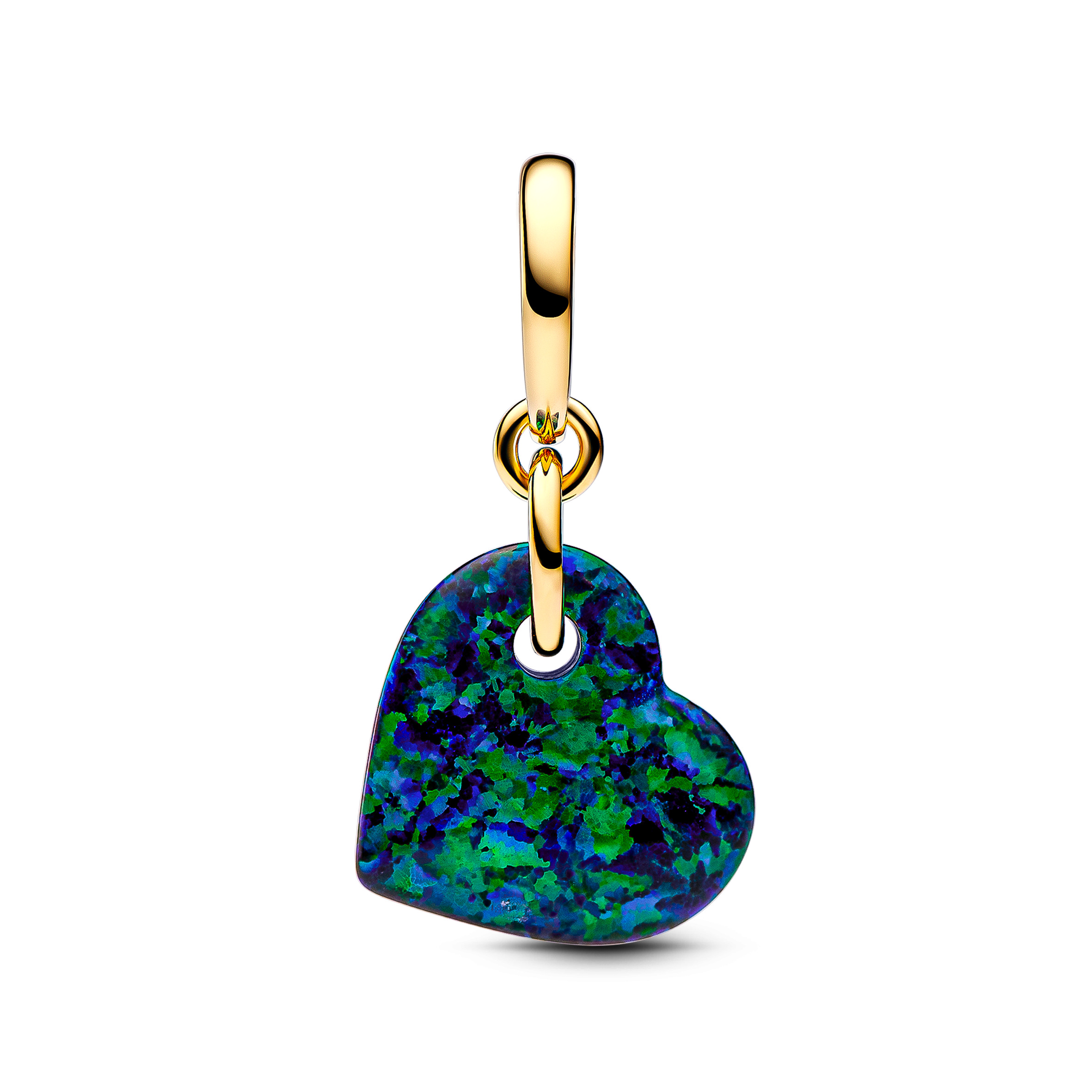 Heart 14k gold-plated dangle with green blue lab-created opal