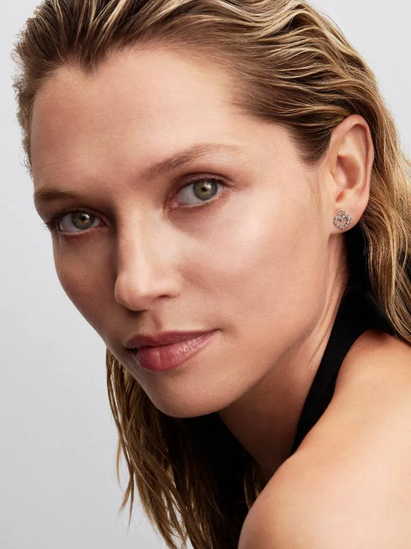 Heart padlock sterling silver stud earrings with c