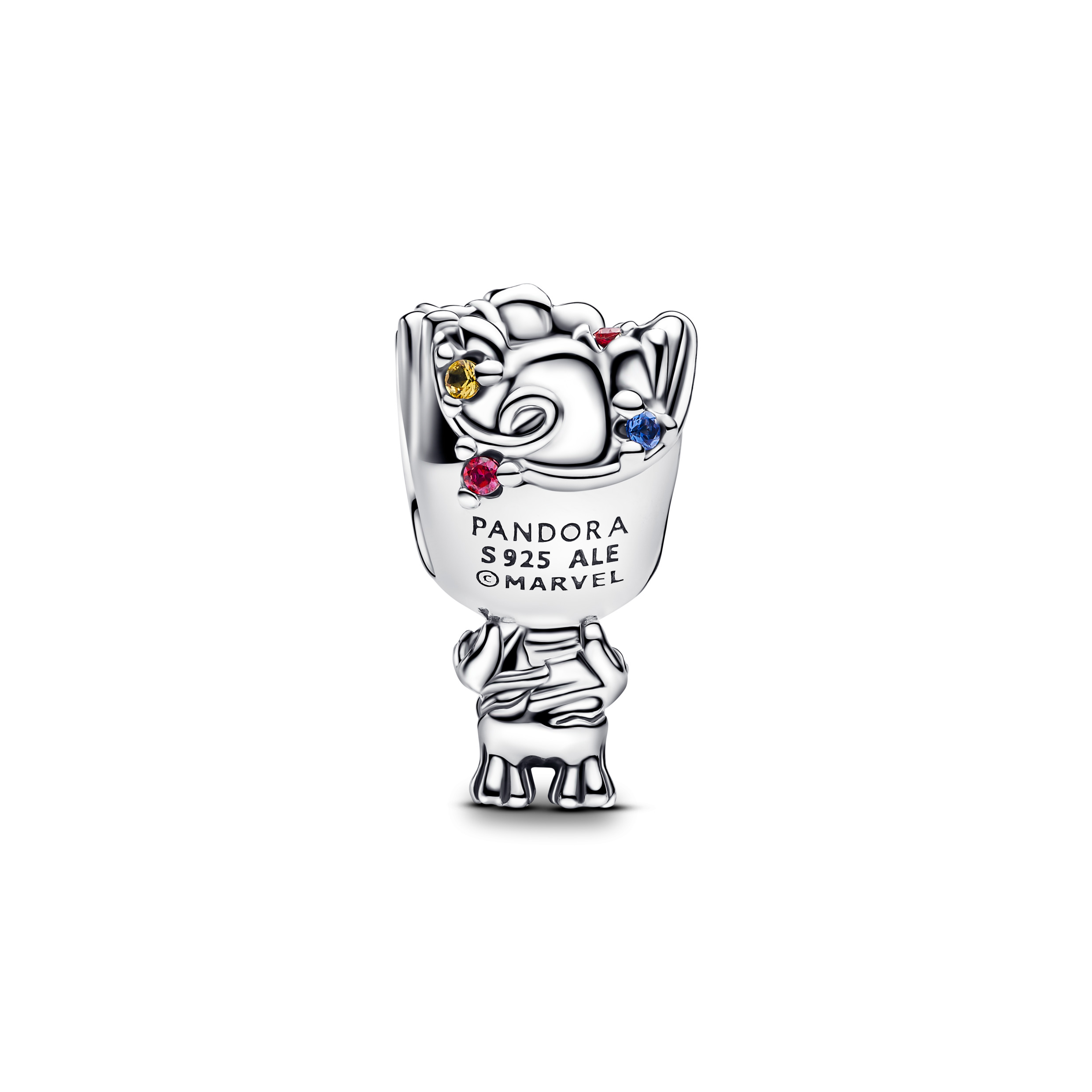 Marvel Groot sterling silver charm with clear and red cubic zirconia, blue, green and yellow crystal and black enamel/ 793559C01