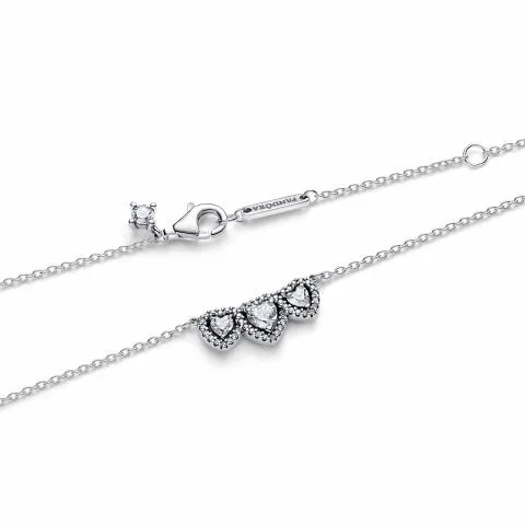 Triple heart sterling silver collier with clear cubic zirconia/ 394412C01-45