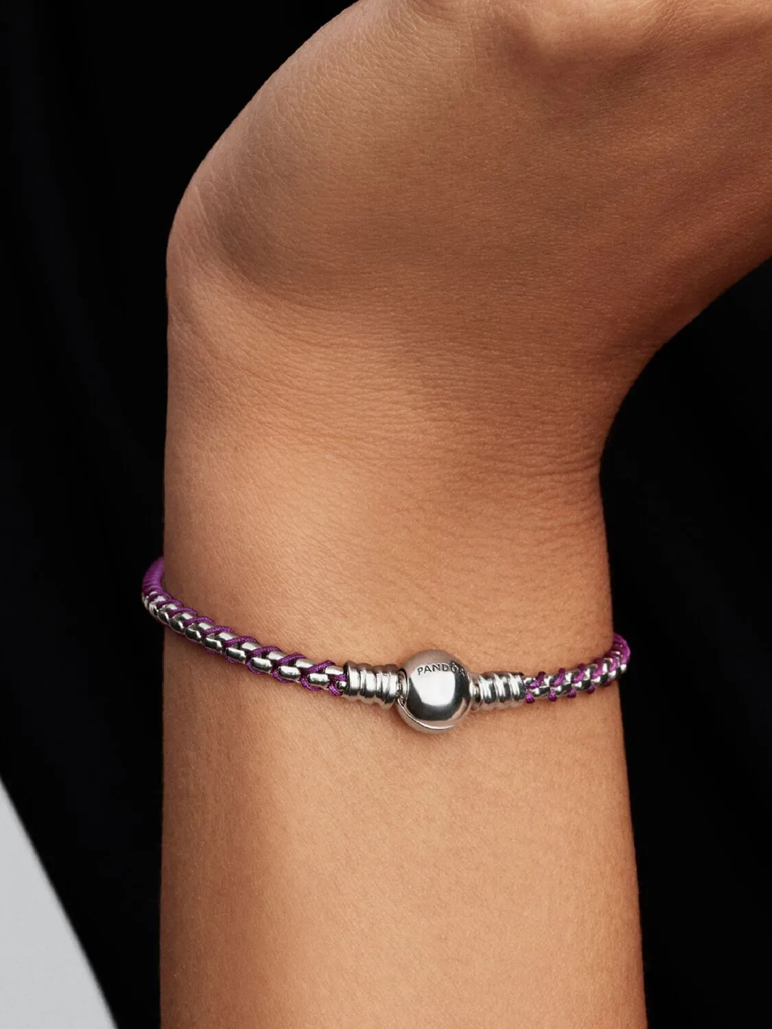 Braided sterling silver box chain bracelet with pu