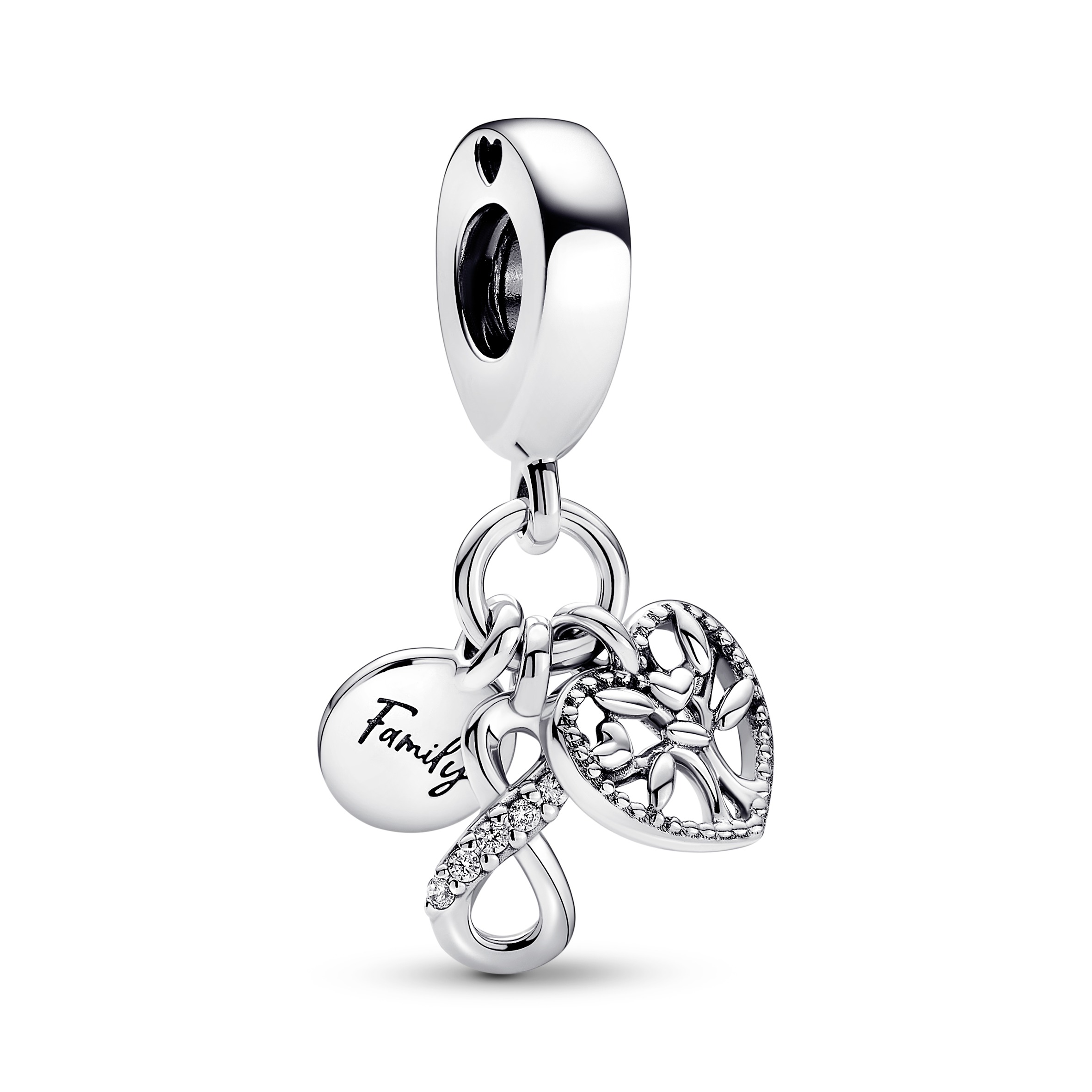 Infinity, disc and heart sterling silver dangle wi