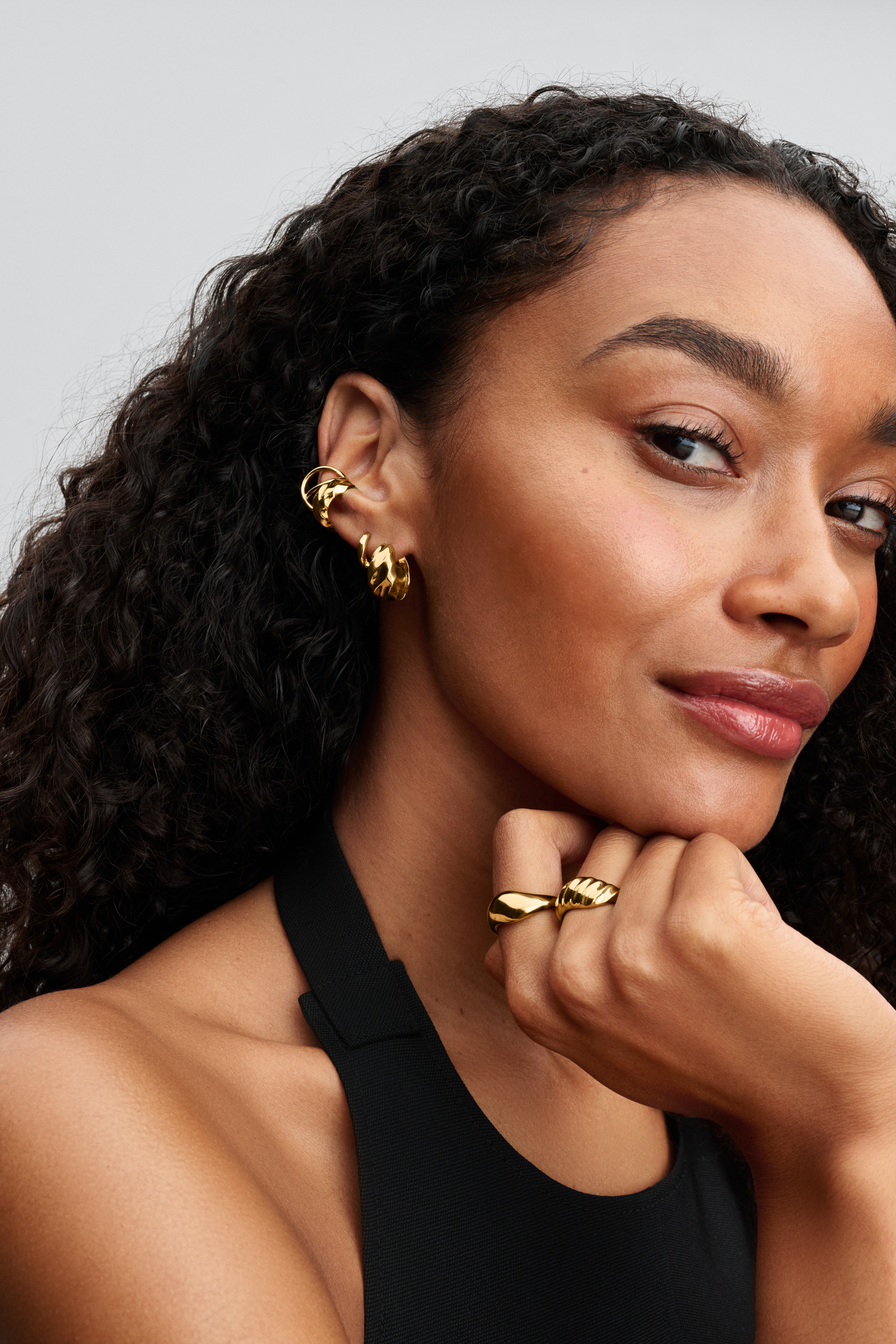 Rippled 14k gold-plated ring set