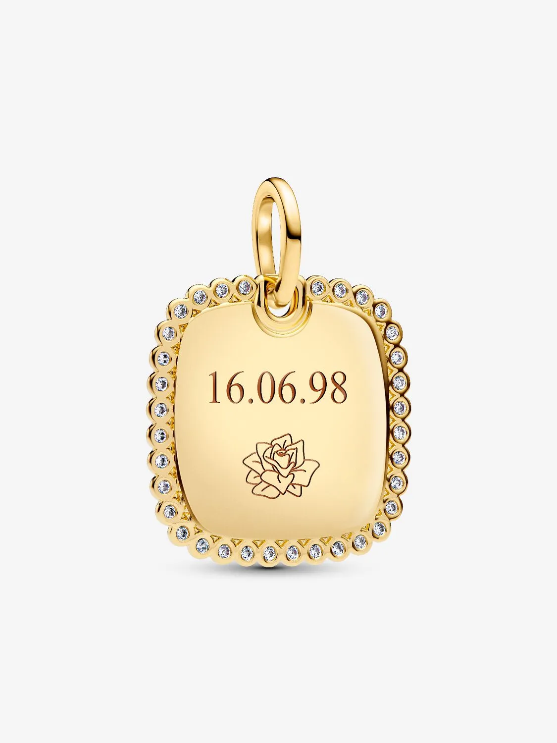 Engravable square 14k gold-plated pendant with clear cubic zirconia / 364009C01