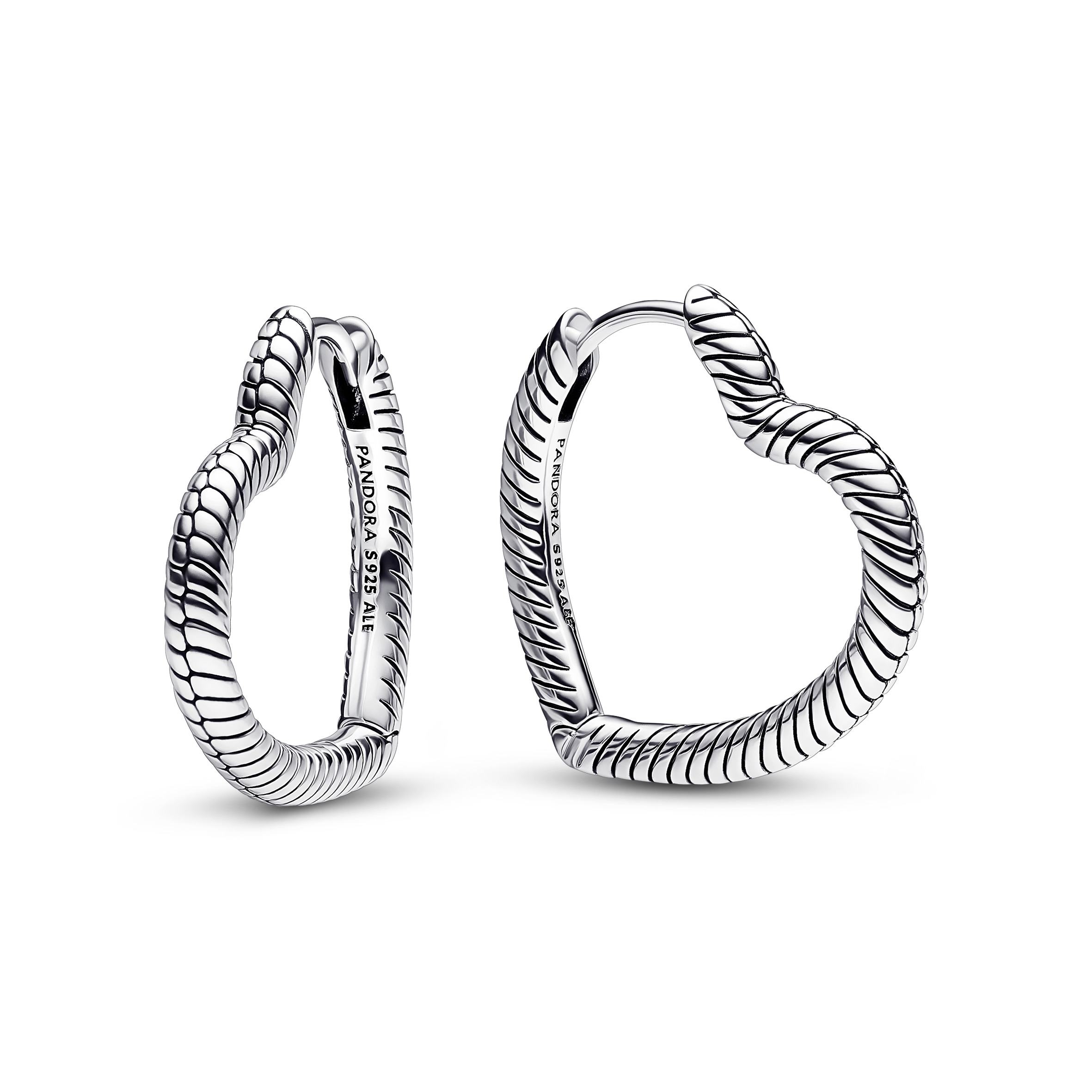 Heart snake chain pattern sterling silver hoop ear
