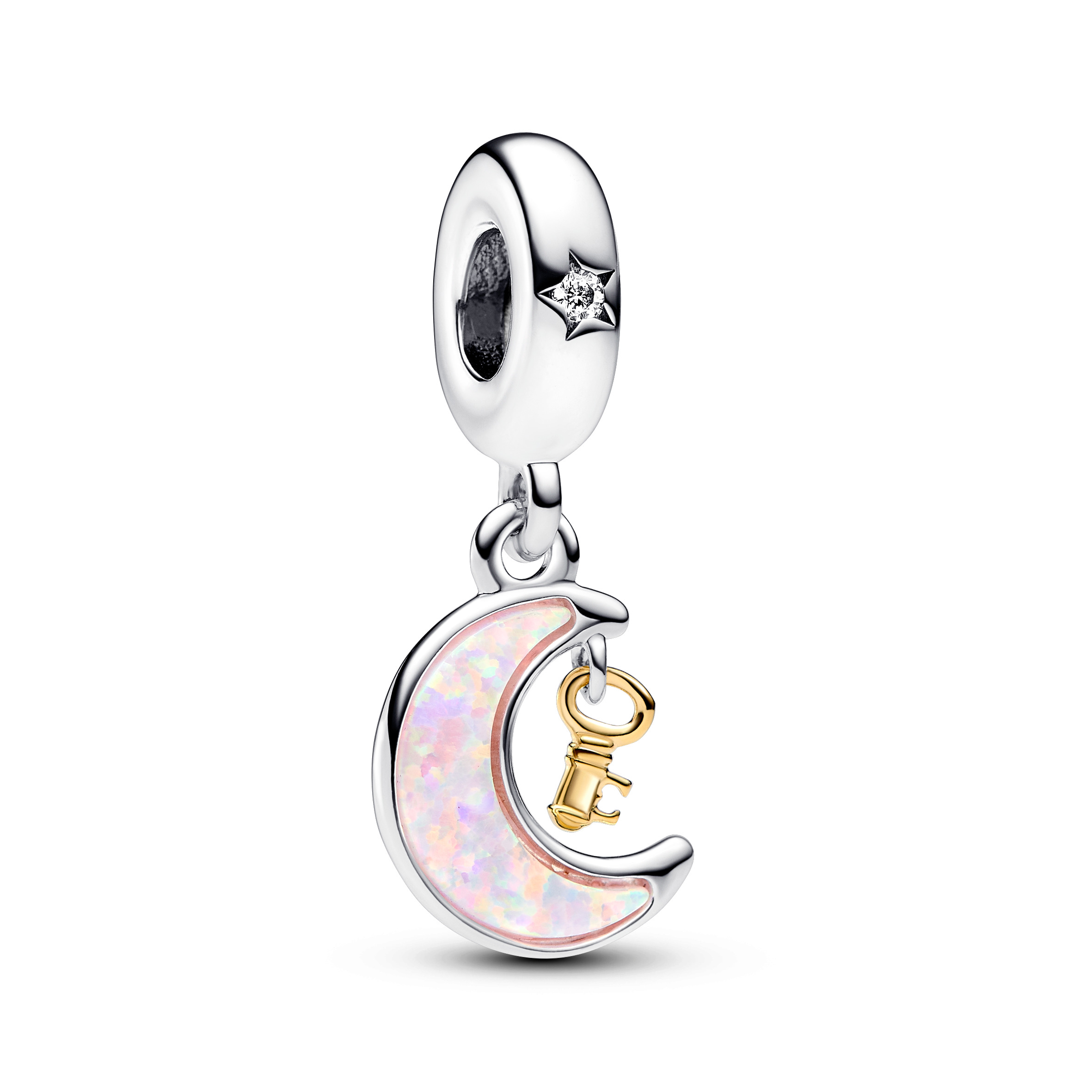 Moon and key sterling silver and 14k gold-plated d