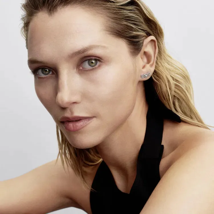 Triple heart sterling silver stud earrings with cl