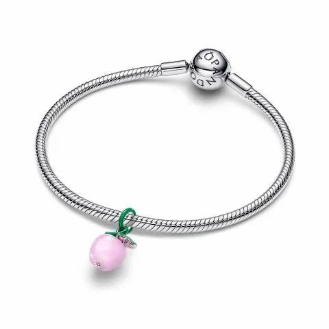 Apple sterling silver dangle with clear cubic zirconia, pink Murano glass, green and pink enamel / 794485C01