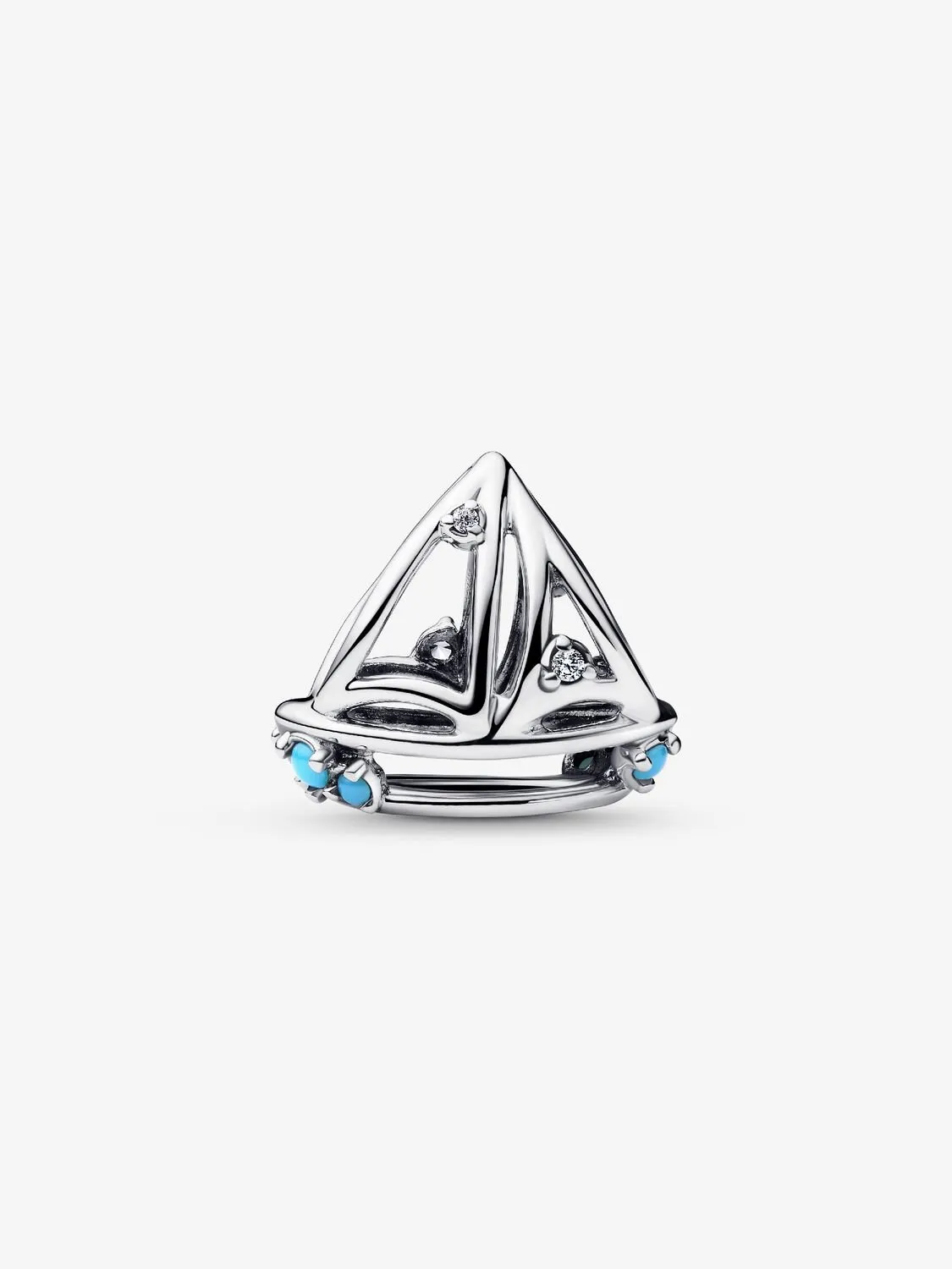 Sailboat sterling silver charm with clear cubic zirconia and capri blue crystal/ 793905C01