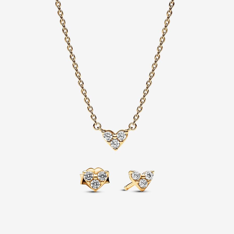 Triple Stone Heart Golden Jewelry Set