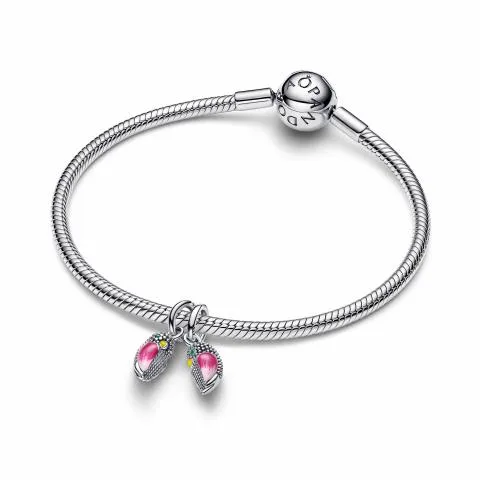 Magnetic love birds sterling silver splittable dangle with royal green crystal, yellow and shaded pink enamel / 794484C01