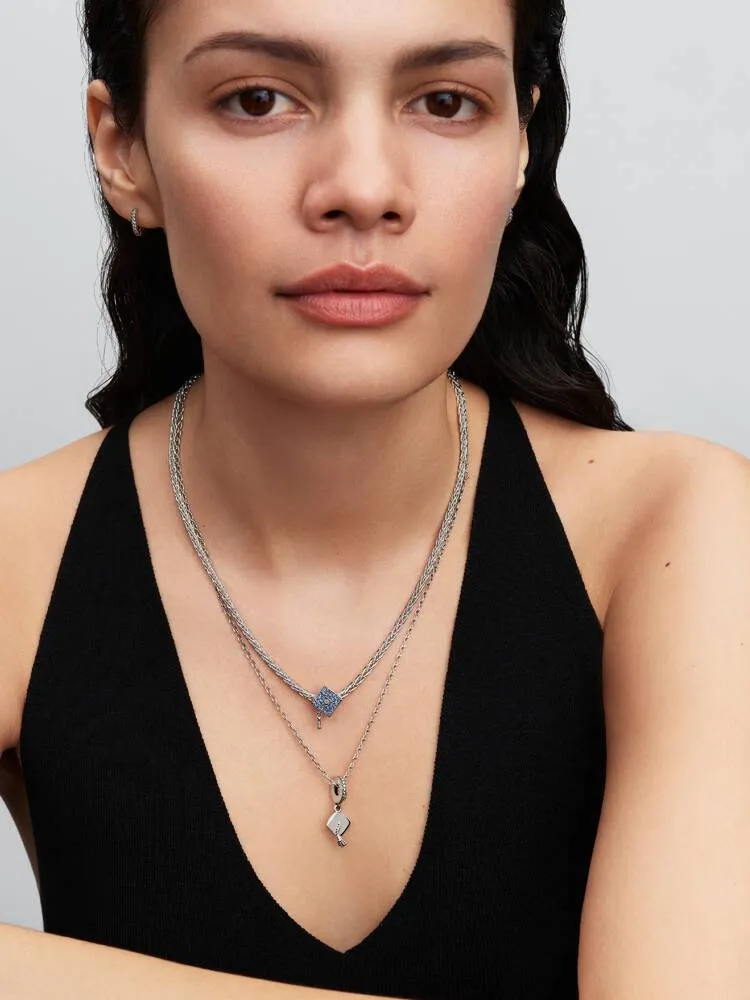 Graduation cap sterling silver charm with stellar blue crystal and clear cubic zirconia / 794461C01