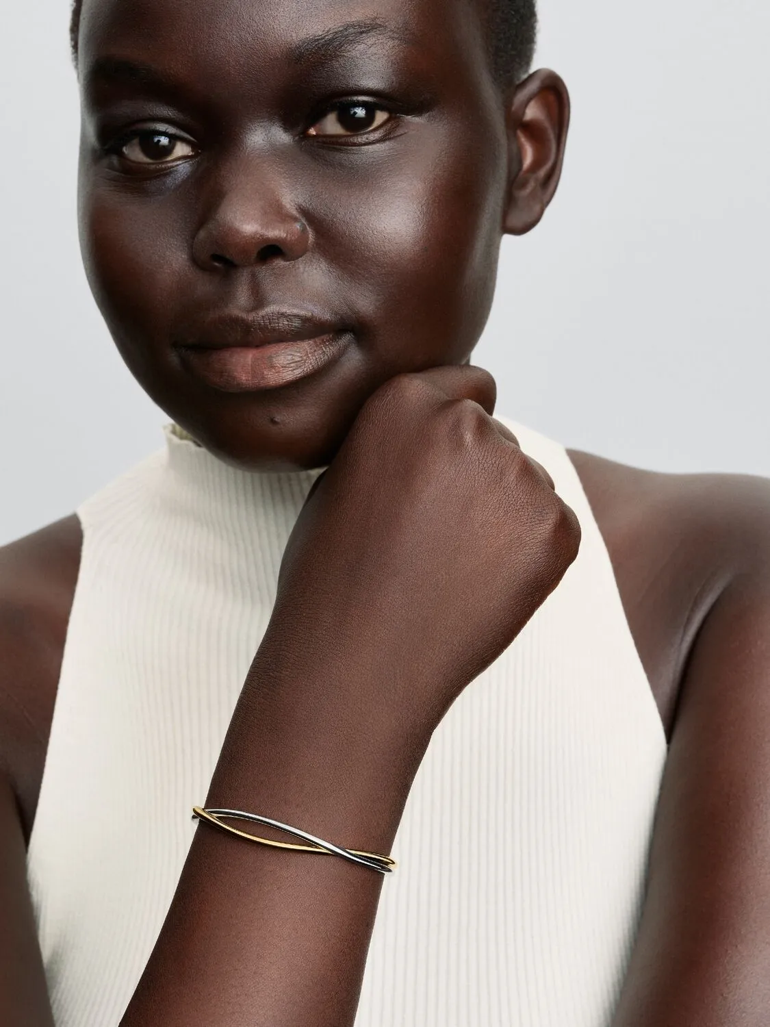 Sterling silver and 14k gold-plated open bangle/ 564656C00-3