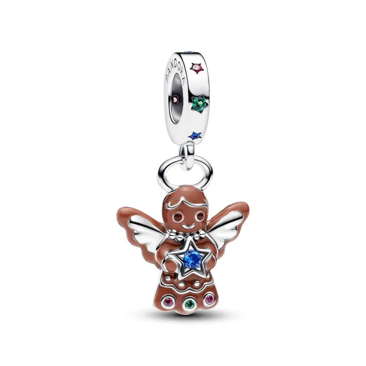 Gingerbread angel sterling silver dangle with red 