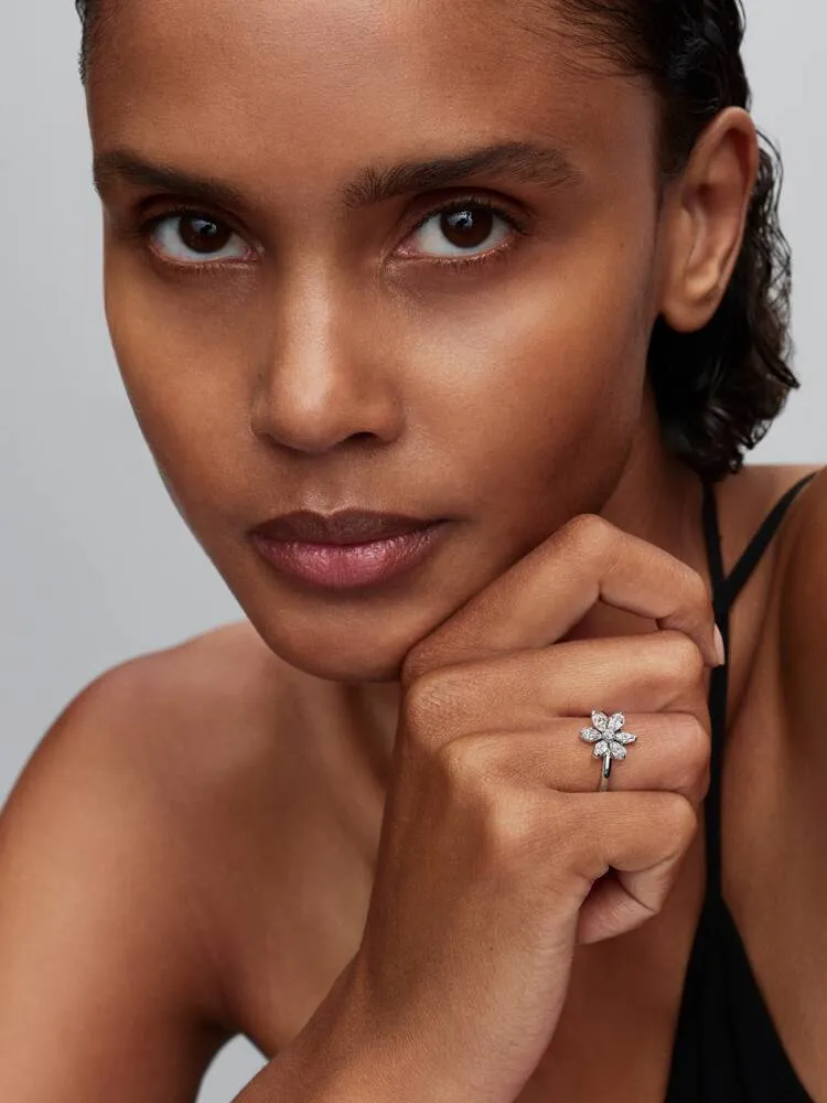 Herbarium cluster sterling silver ring with clear cubic zirconia / 193000C02-58