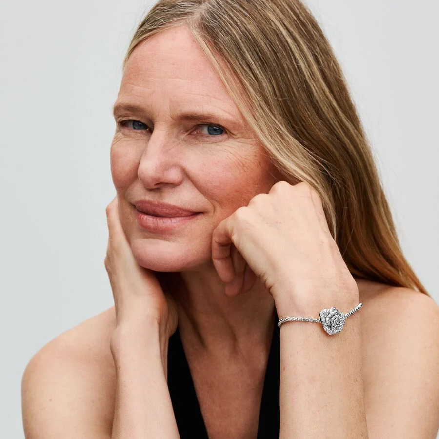 Oversize rose sterling silver charm with clear cubic zirconia/ 793245C01