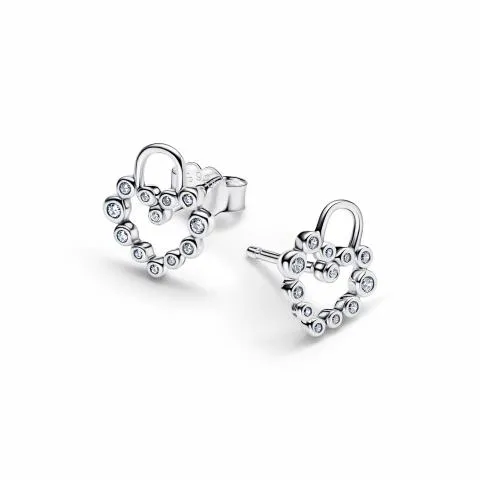 Heart padlock sterling silver stud earrings with clear cubic zirconia/ 294419C01